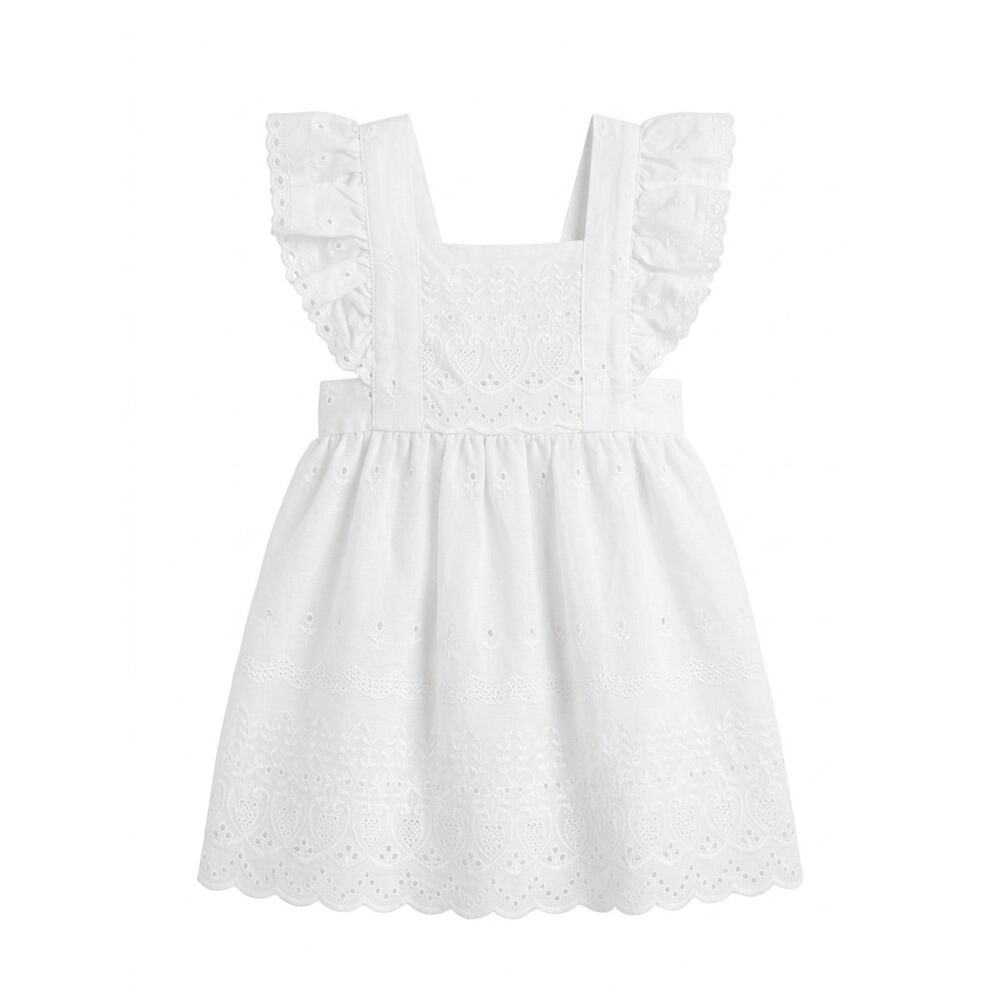 Zara Style White Eyelet Lace Ruffle Pinafore Dress Toddler
